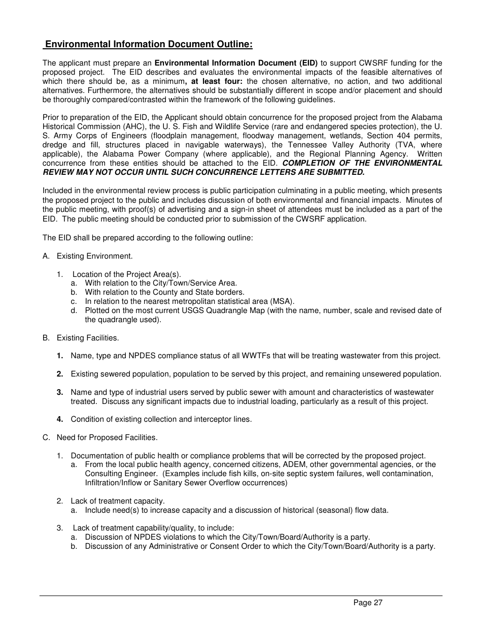 ADEM Form 339 Clean Water State Revolving Fund (Cwsrf) Loan Application - Alabama, Page 27