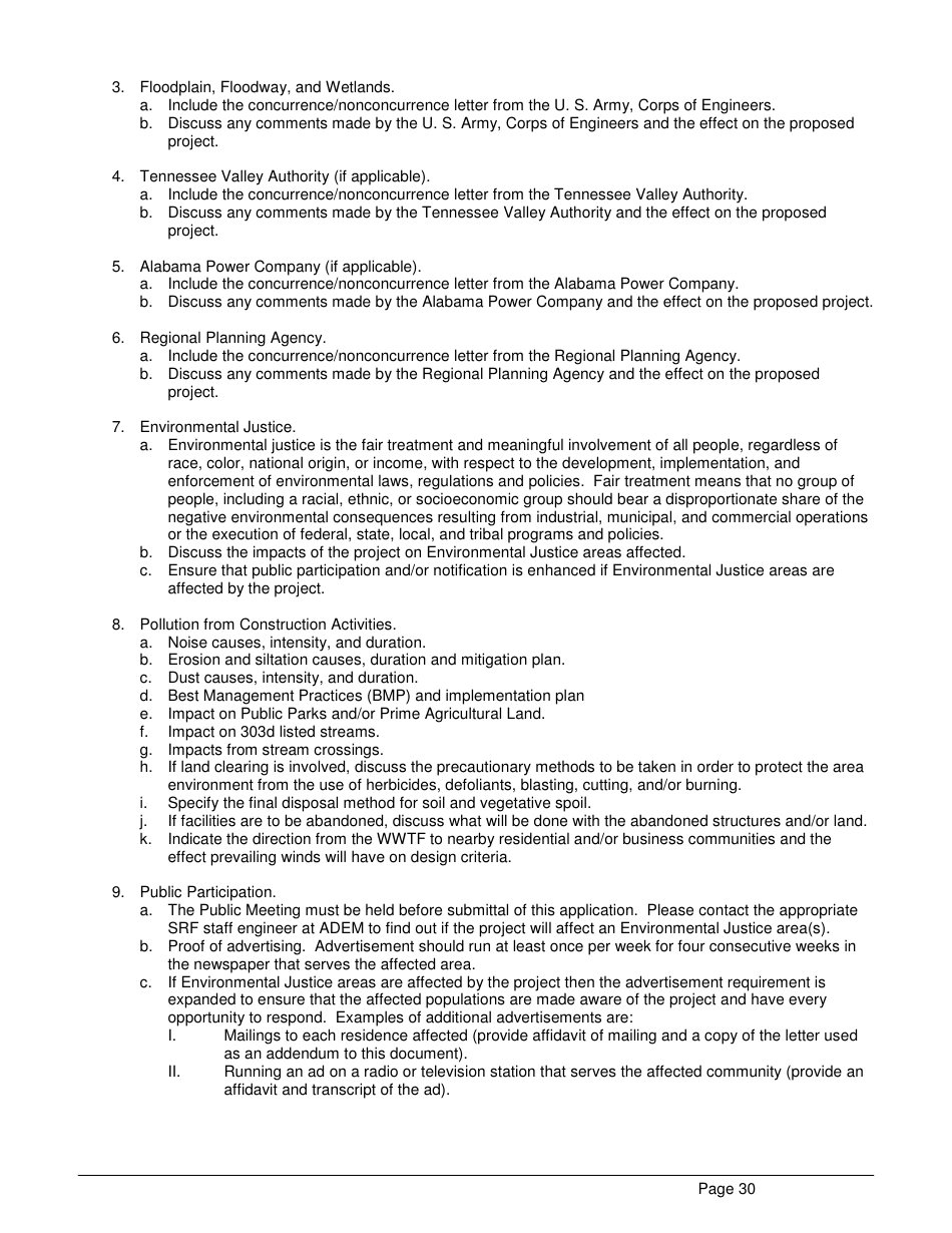 ADEM Form 339 Clean Water State Revolving Fund (Cwsrf) Loan Application - Alabama, Page 30