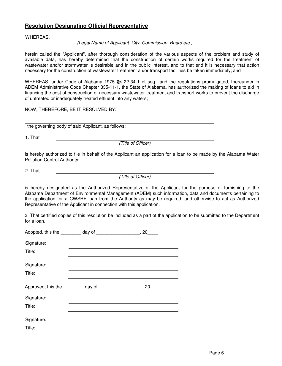 ADEM Form 339 Clean Water State Revolving Fund (Cwsrf) Loan Application - Alabama, Page 6