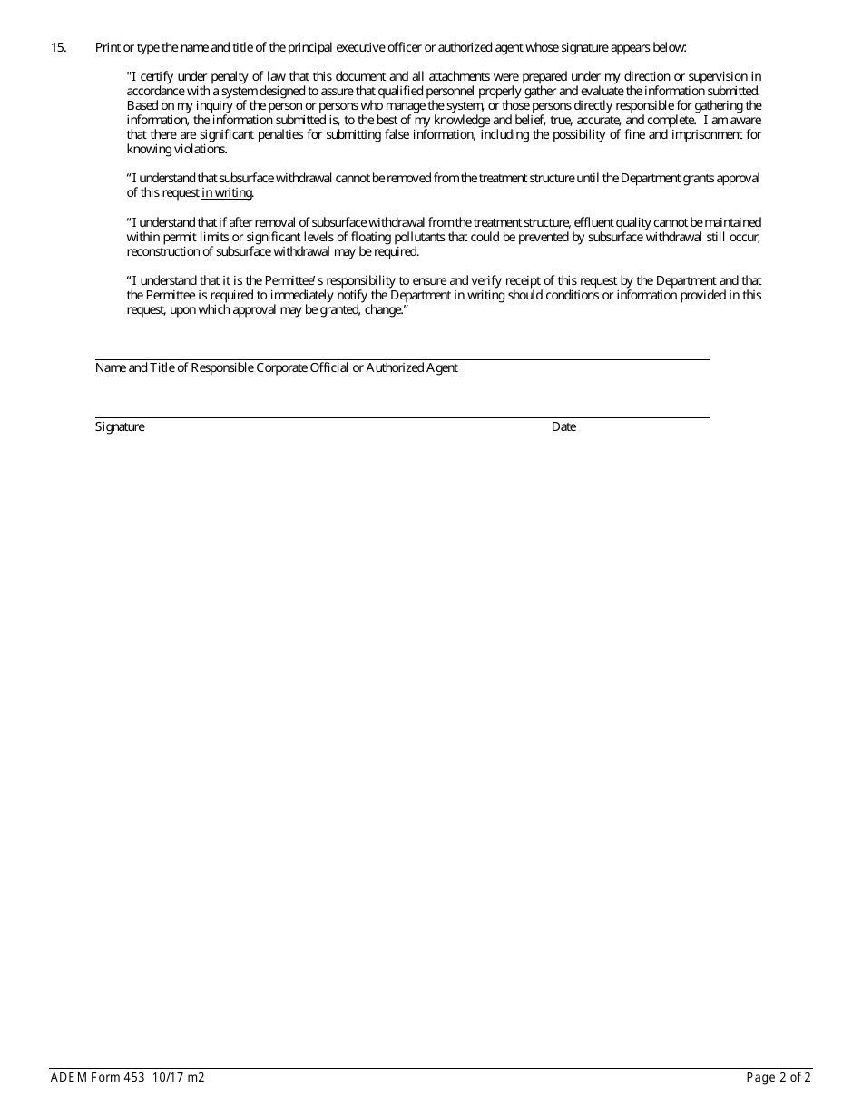 ADEM Form 453 - Fill Out, Sign Online and Download Fillable PDF ...