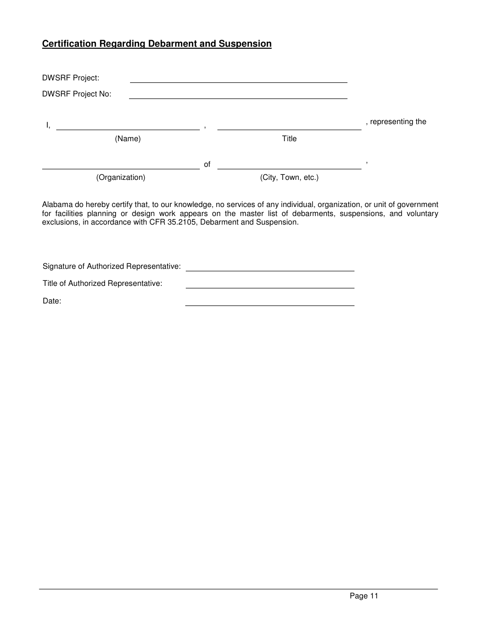 ADEM Form 369 Drinking Water State Revolving Fund (Dwsrf) Loan Application - Alabama, Page 11
