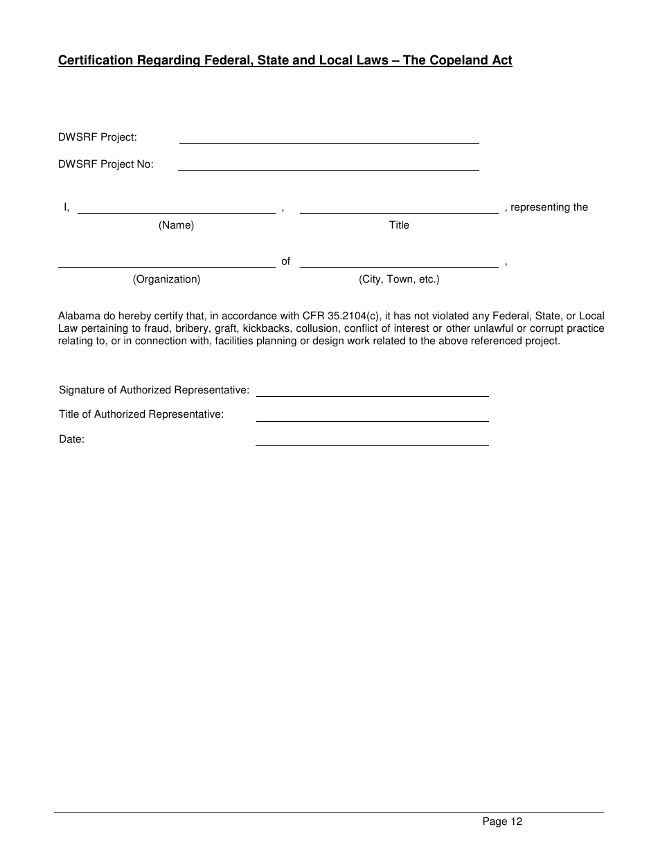 ADEM Form 369 Drinking Water State Revolving Fund (Dwsrf) Loan Application - Alabama, Page 12