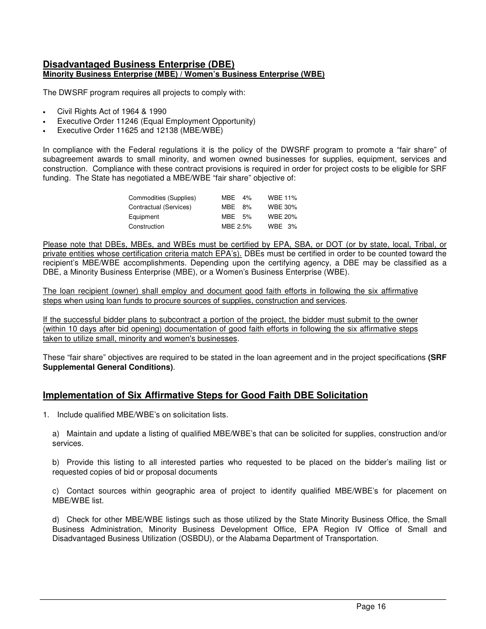 ADEM Form 369 Drinking Water State Revolving Fund (Dwsrf) Loan Application - Alabama, Page 16
