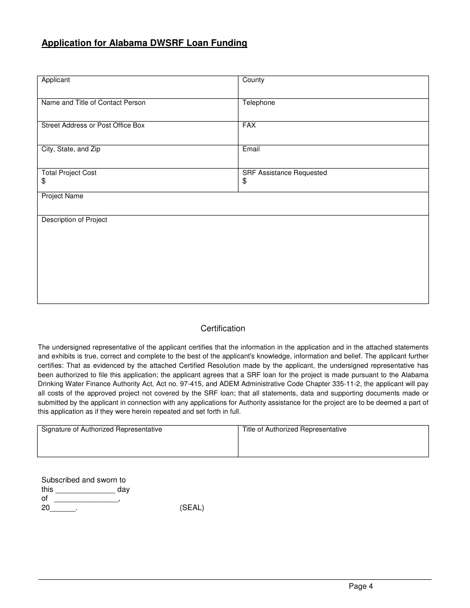 ADEM Form 369 Drinking Water State Revolving Fund (Dwsrf) Loan Application - Alabama, Page 4