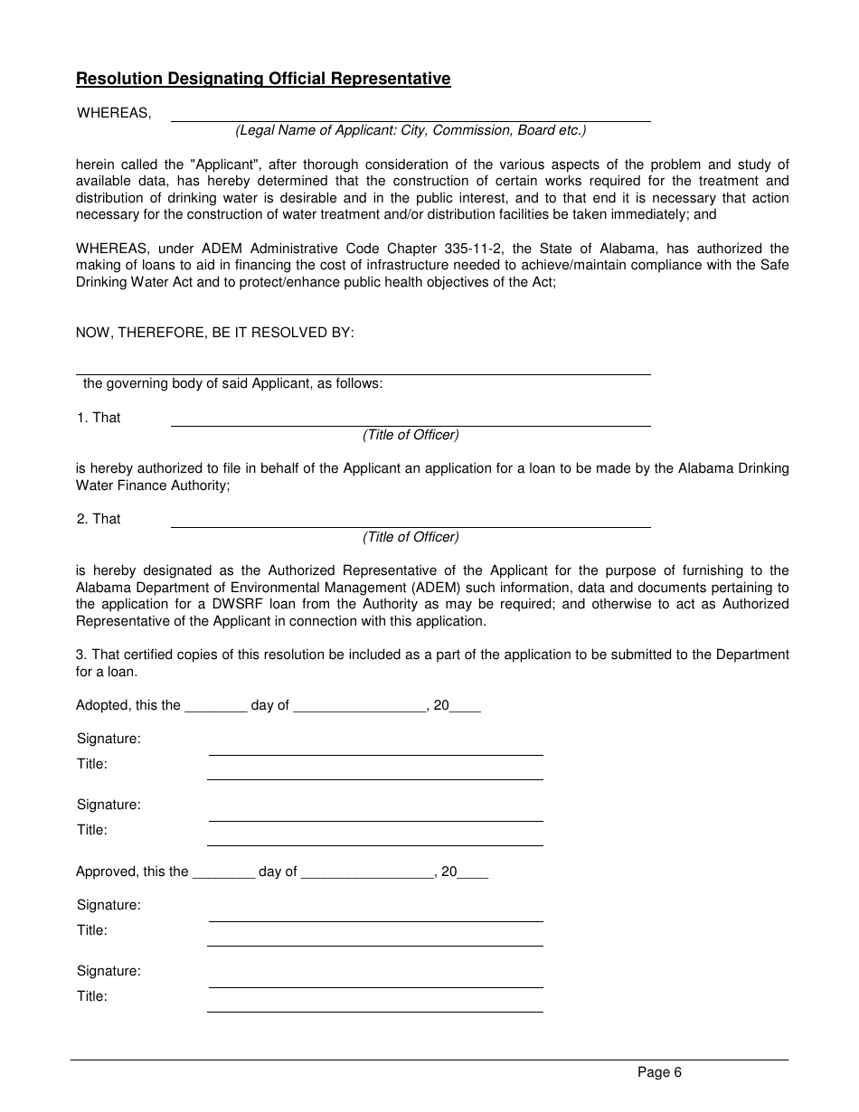 ADEM Form 369 Drinking Water State Revolving Fund (Dwsrf) Loan Application - Alabama, Page 6