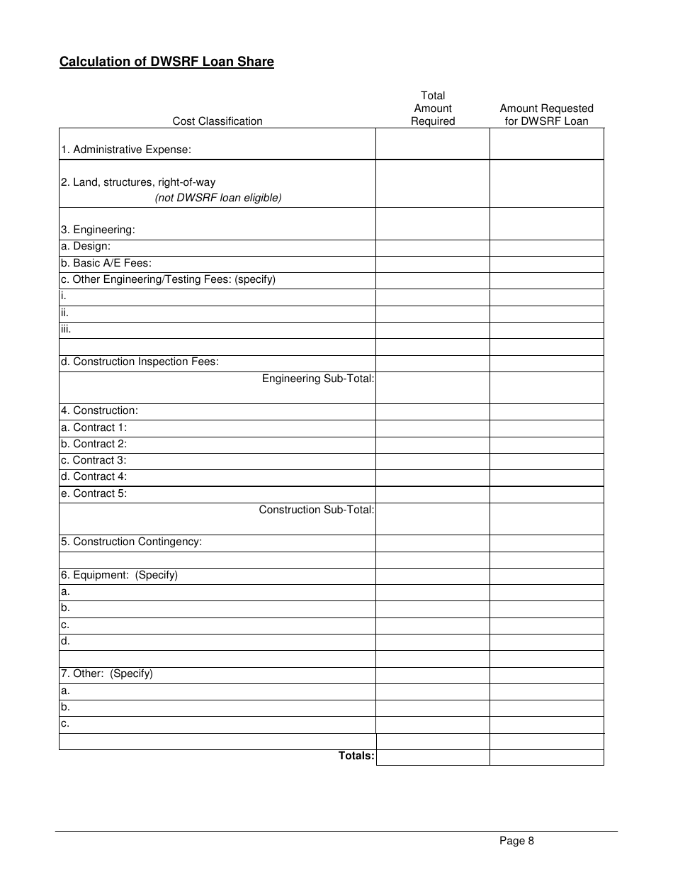 ADEM Form 369 Drinking Water State Revolving Fund (Dwsrf) Loan Application - Alabama, Page 8
