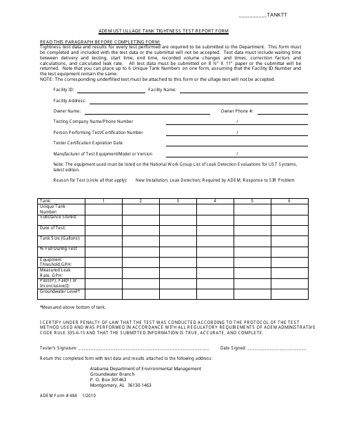 ADEM Form 484  Printable Pdf