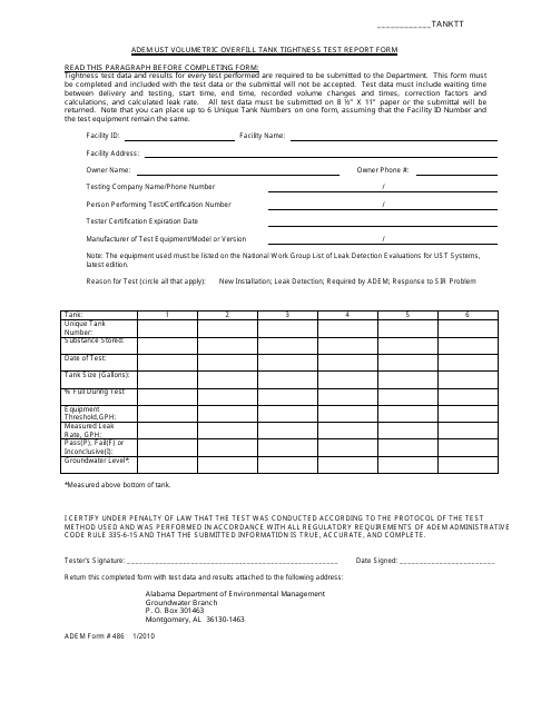 ADEM Form 486  Printable Pdf