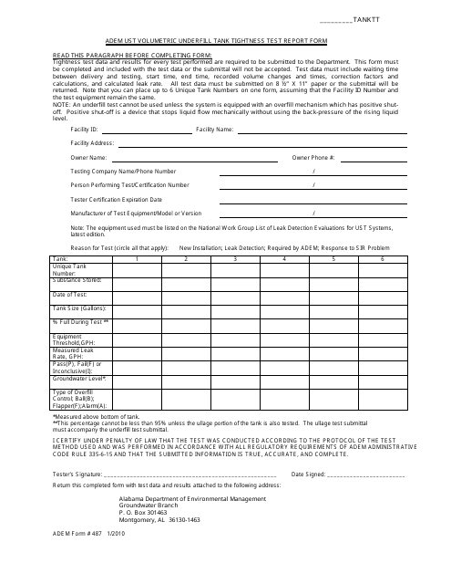 ADEM Form 487  Printable Pdf