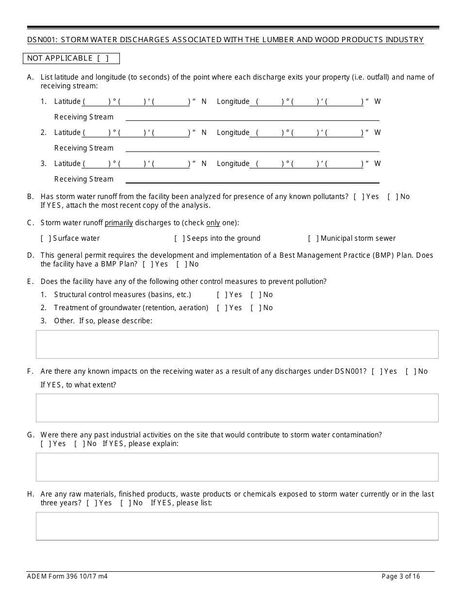 ADEM Form 396 Notice of Intent - Npdes General Permit Number Alg060000 - Alabama, Page 3