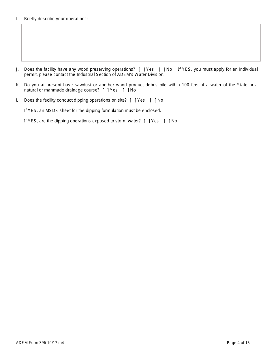 ADEM Form 396 Notice of Intent - Npdes General Permit Number Alg060000 - Alabama, Page 4