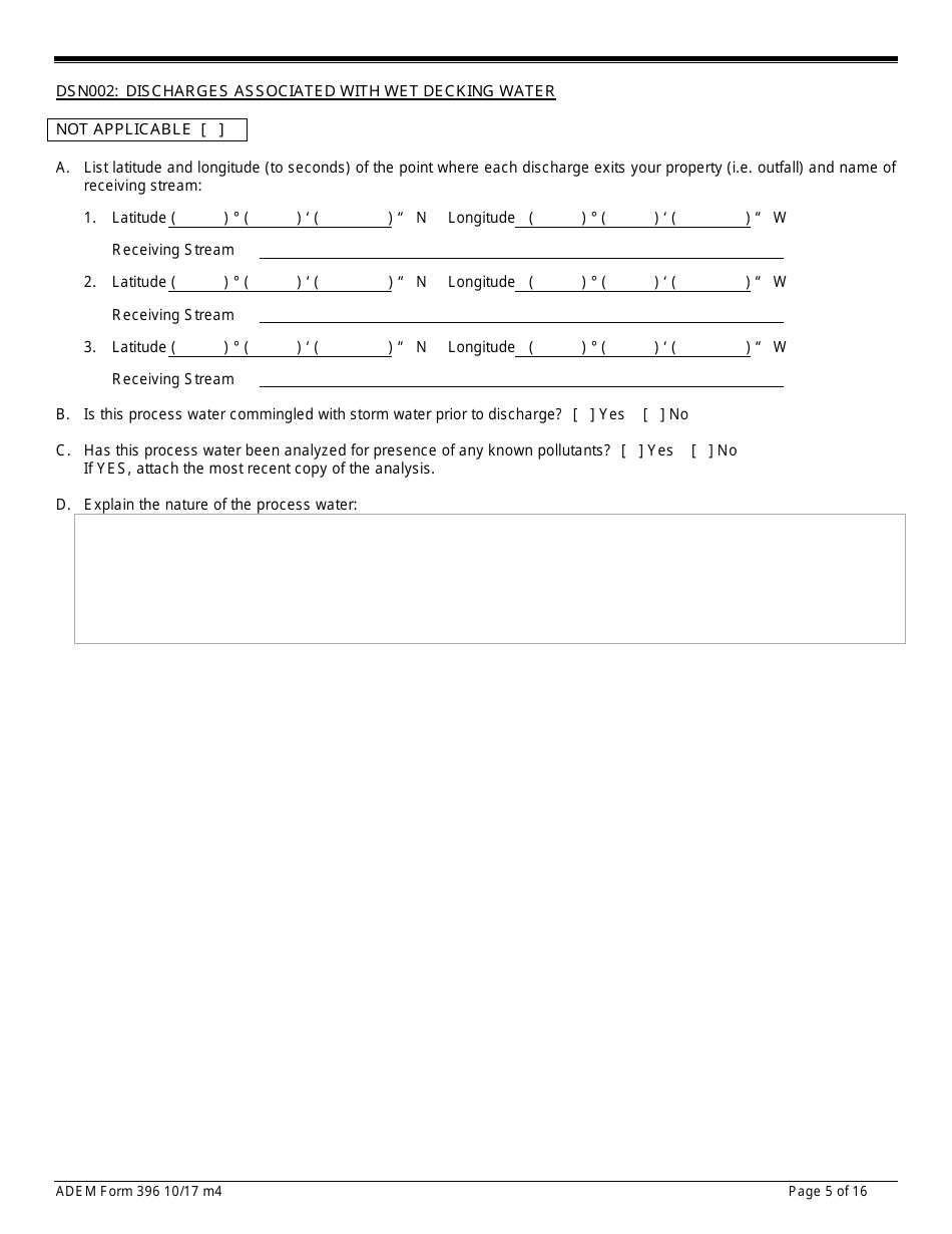 ADEM Form 396 Notice of Intent - Npdes General Permit Number Alg060000 - Alabama, Page 5