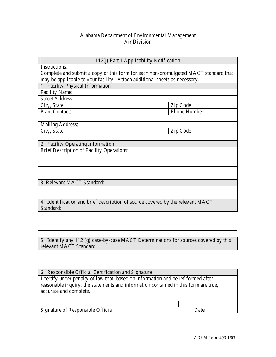 ADEM Form 493 112 (J) Part 1 Applicability Notification - Alabama, Page 1