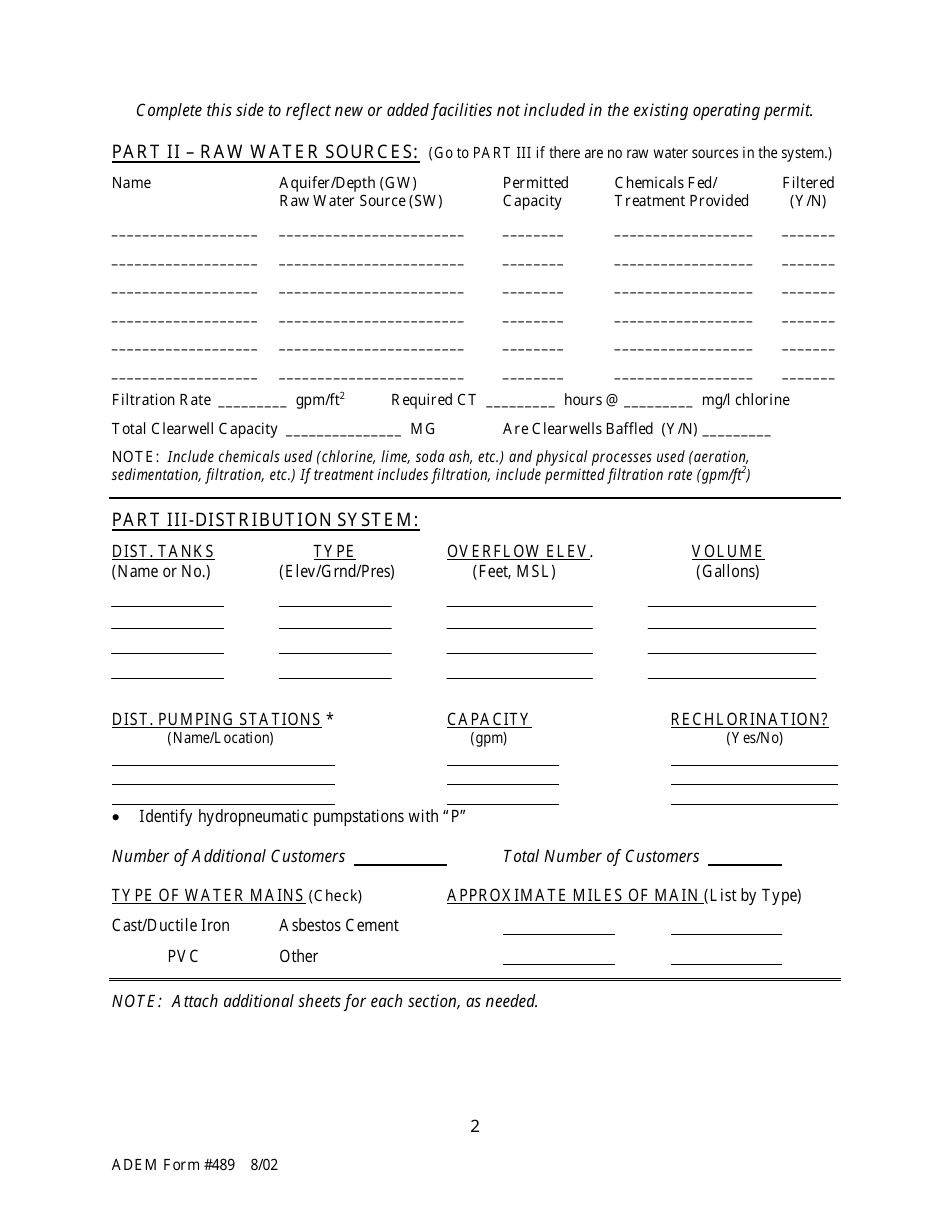 Form 489 Water Supply Permit Application (Modification) - Alabama, Page 2