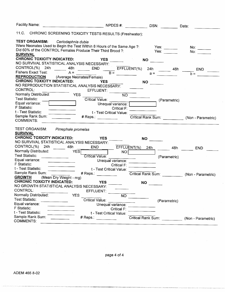 ADEM Form 465 Toxicity Test Report Summary - Alabama, Page 4