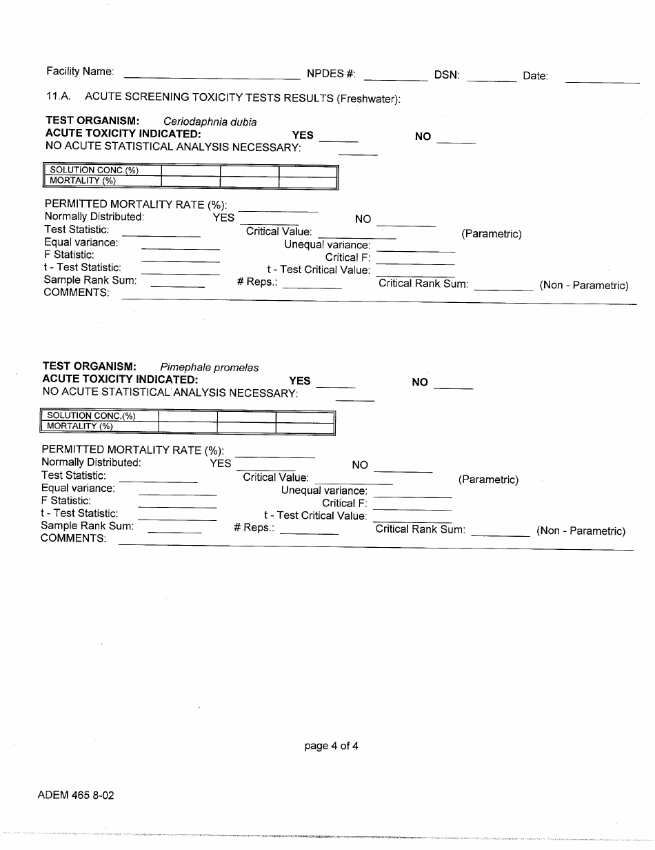 ADEM Form 465 Toxicity Test Report Summary - Alabama, Page 5