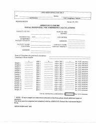 Document preview: ADEM Form 492 ADEM Ust Closure Total Potential VOC Emissions Calculations - Alabama