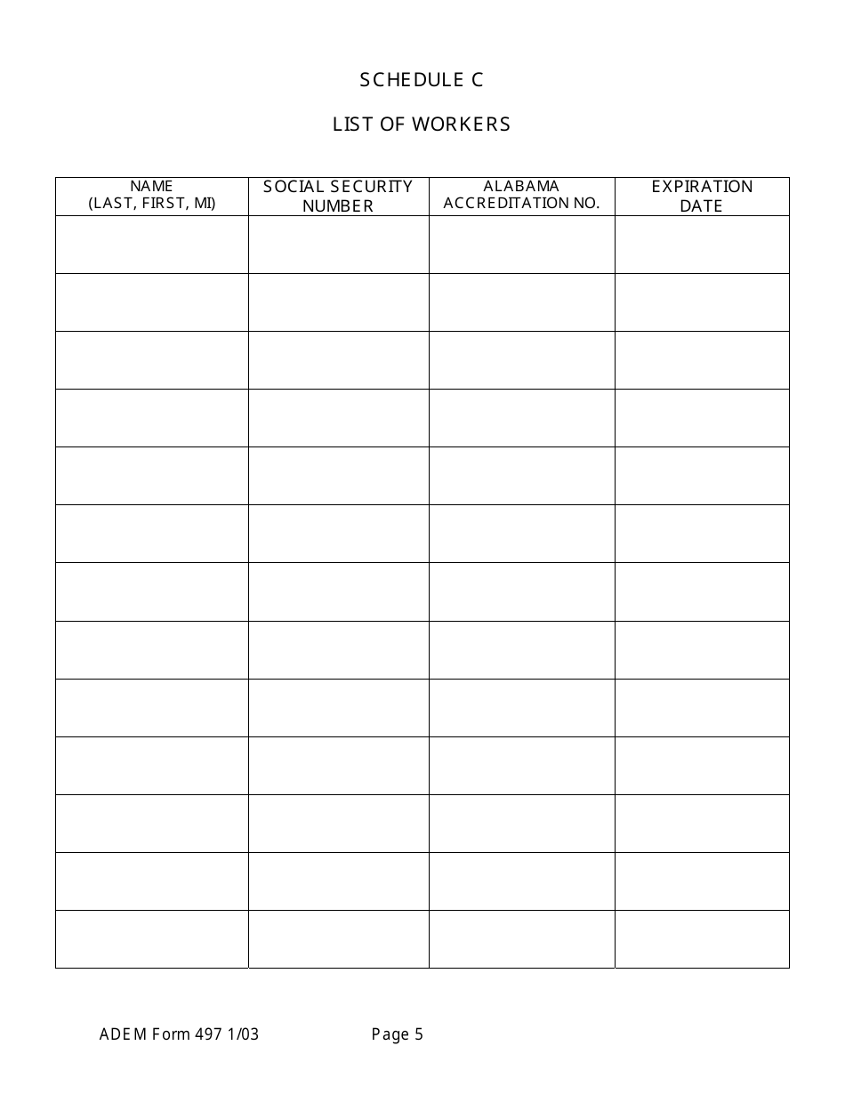 ADEM Form 497 Application for Asbestos Removal Contractor Certification - Alabama, Page 5