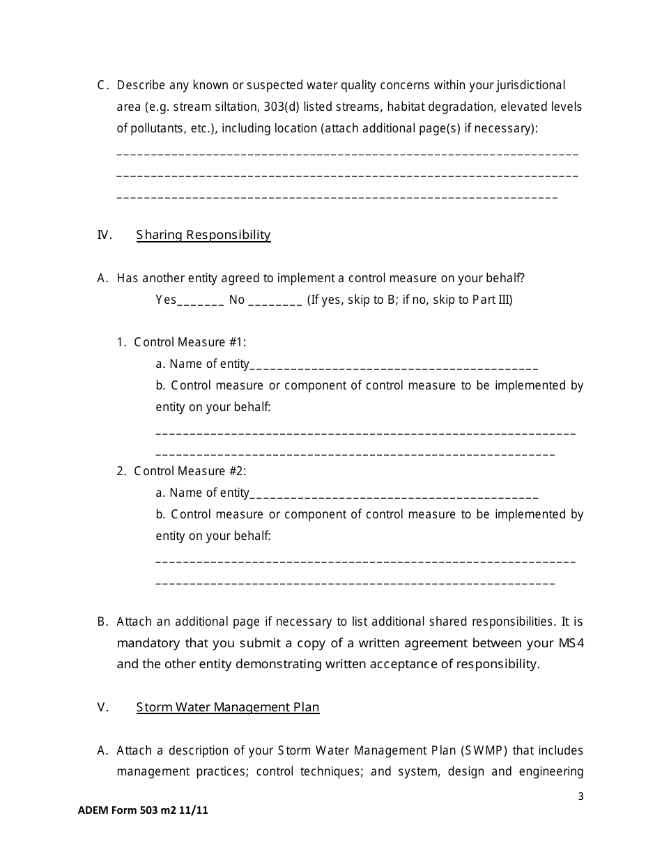ADEM Form 503 General Permit for Phase II Small Municipal Separate Storm Sewer Systems (Ms4) - Alabama, Page 3