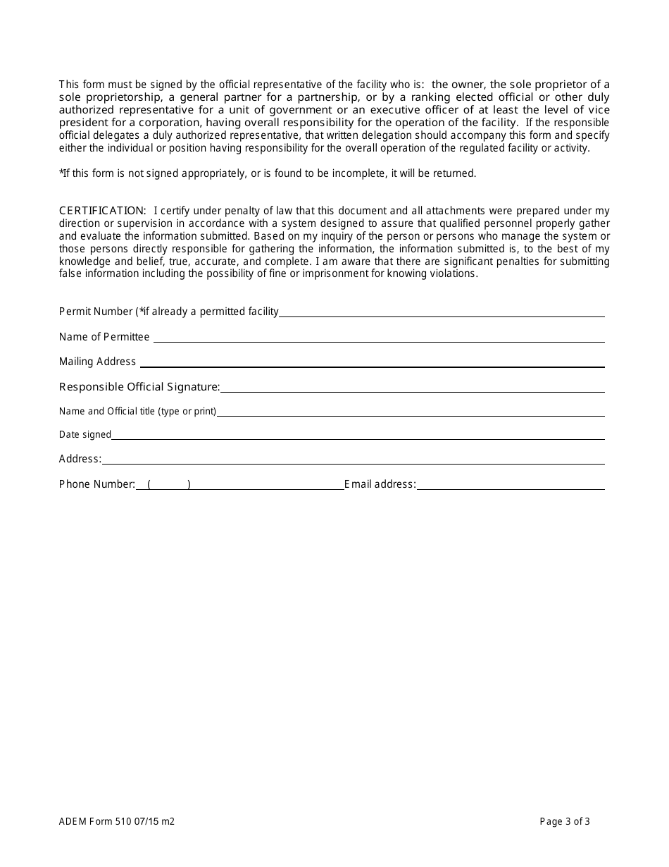 ADEM Form 510 Cooling Water Supplemental Information - Alabama, Page 3