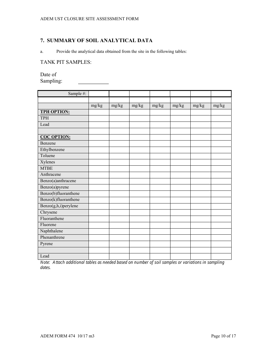 ADEM Form 474 ADEM Ust Closure Site Assessment Report - Alabama, Page 10