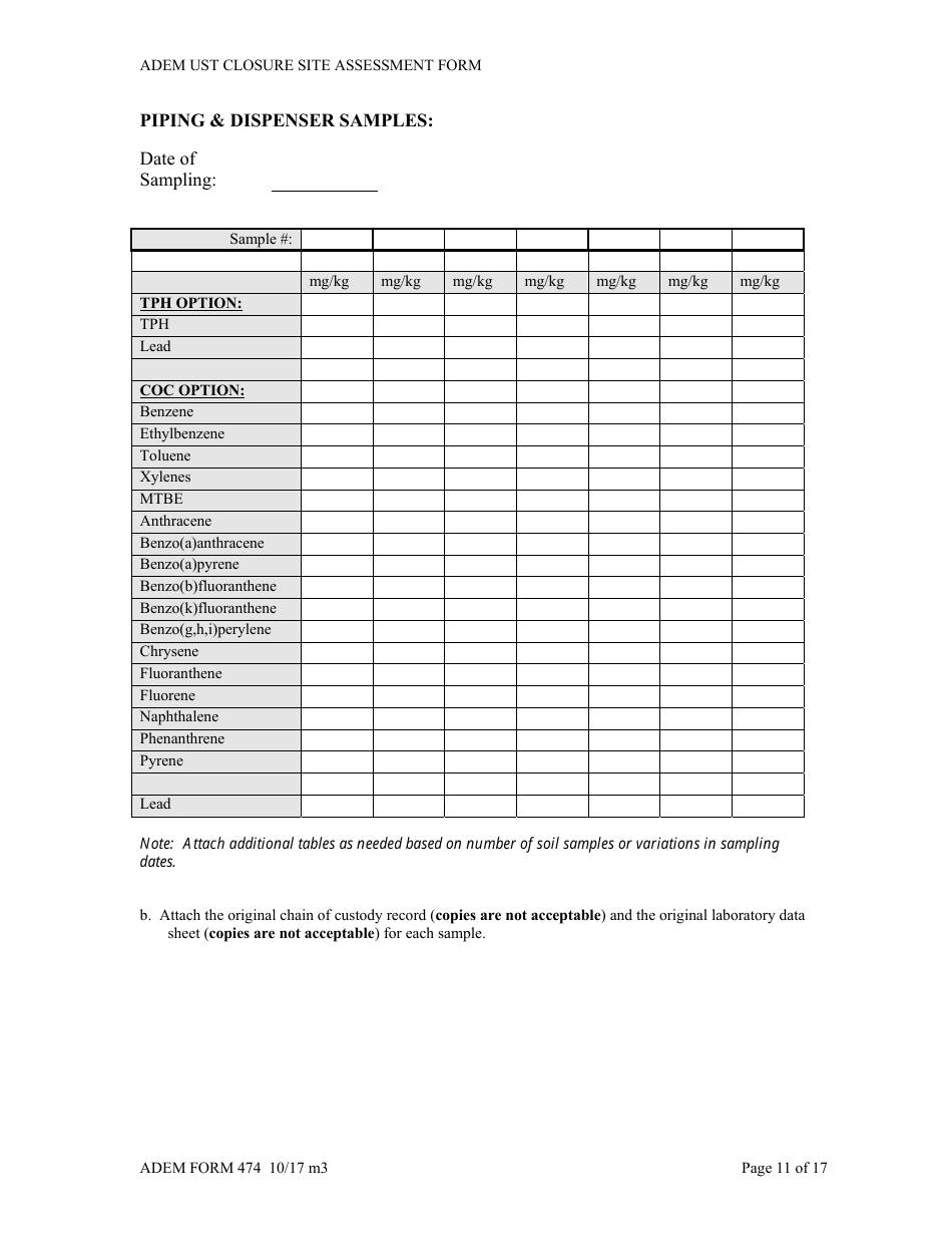ADEM Form 474 ADEM Ust Closure Site Assessment Report - Alabama, Page 11