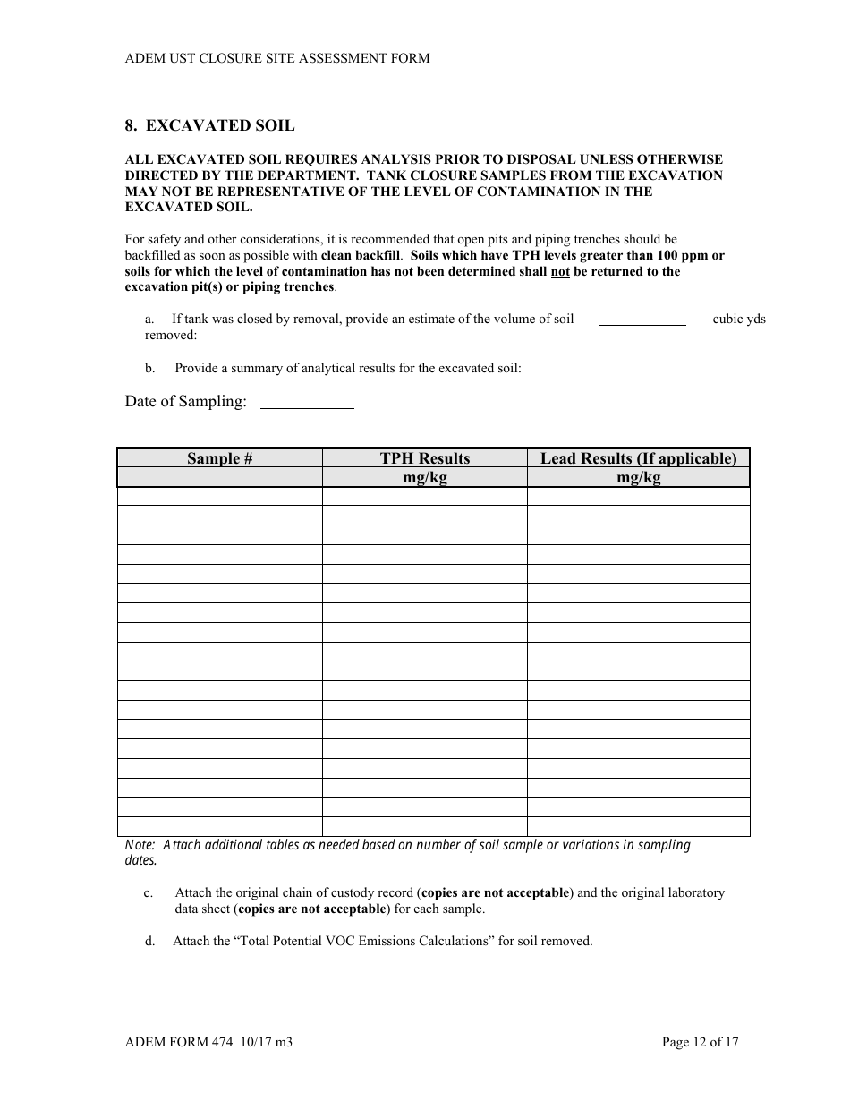 ADEM Form 474 ADEM Ust Closure Site Assessment Report - Alabama, Page 12