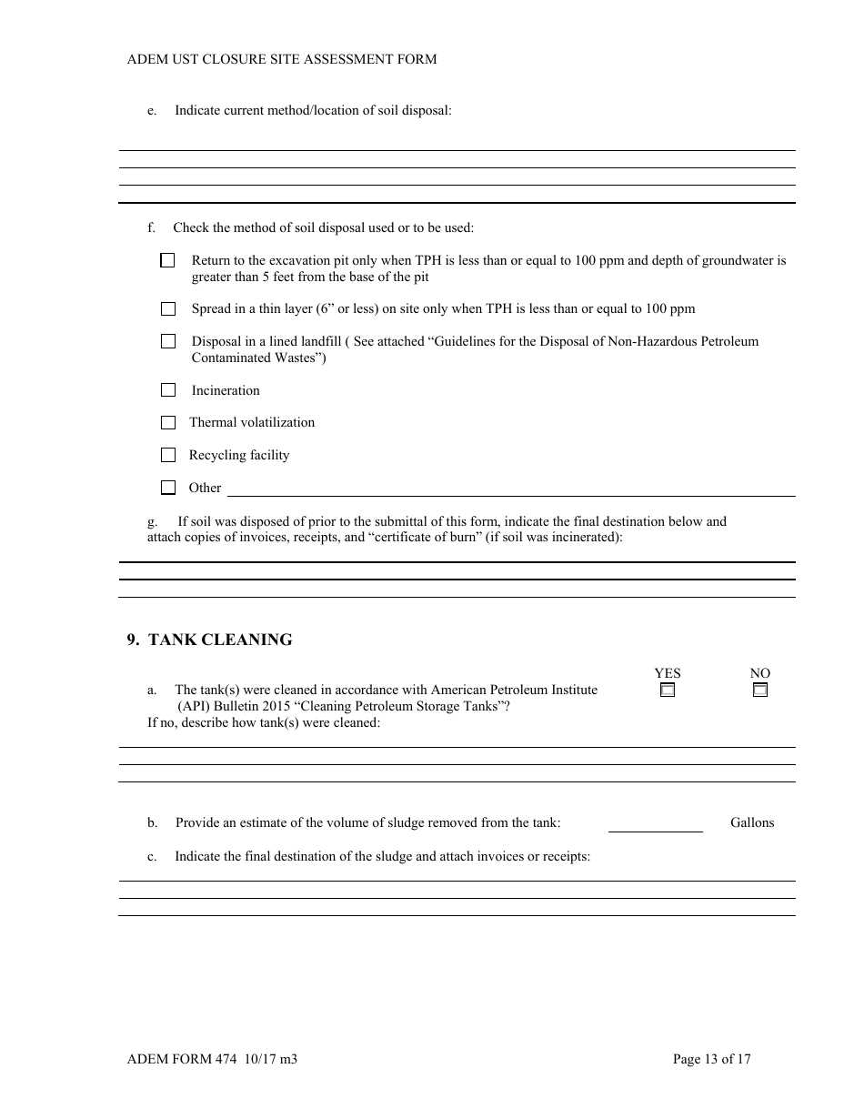ADEM Form 474 ADEM Ust Closure Site Assessment Report - Alabama, Page 13
