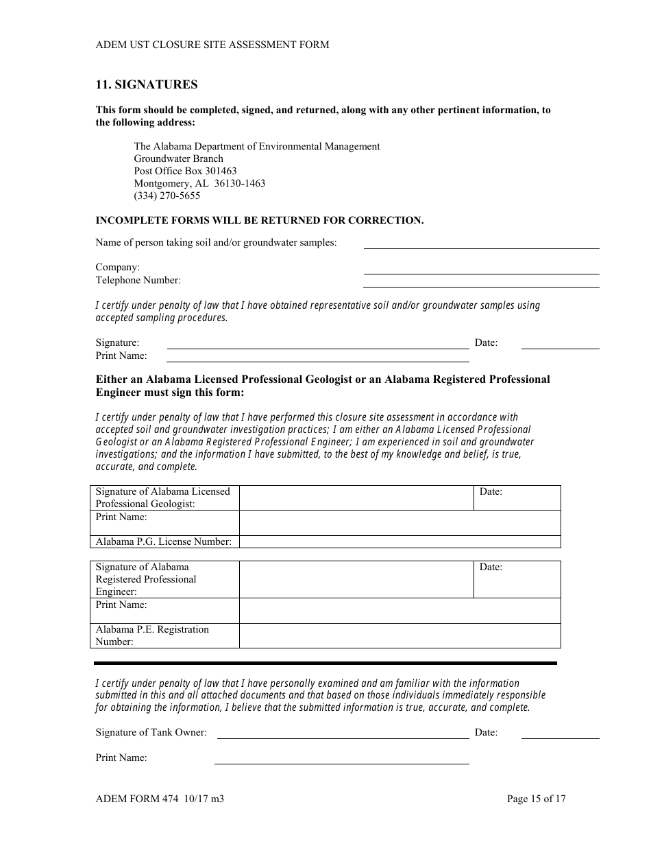 ADEM Form 474 ADEM Ust Closure Site Assessment Report - Alabama, Page 15