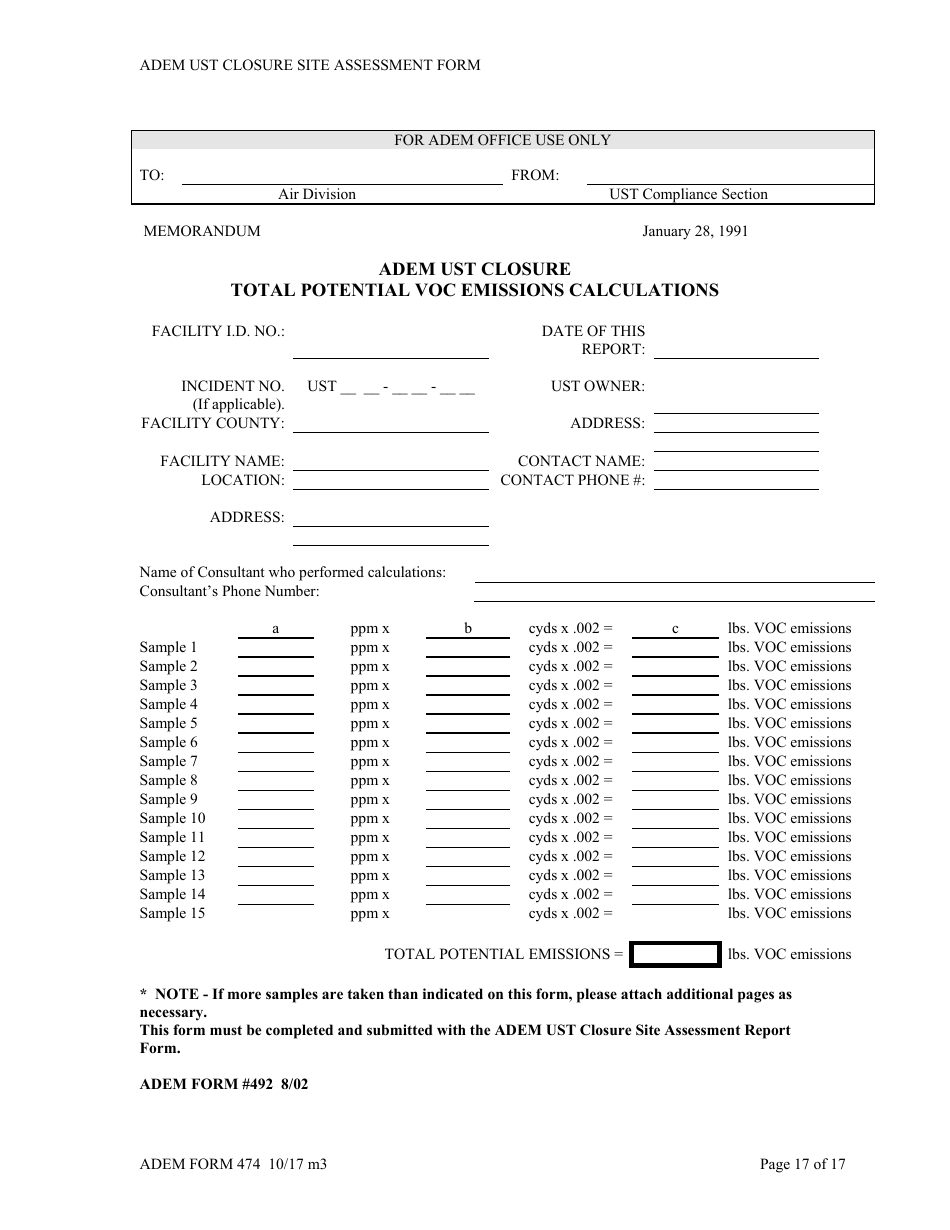 ADEM Form 474 ADEM Ust Closure Site Assessment Report - Alabama, Page 17