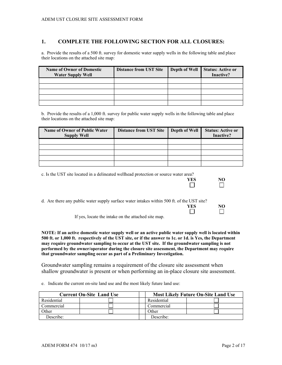 ADEM Form 474 ADEM Ust Closure Site Assessment Report - Alabama, Page 2