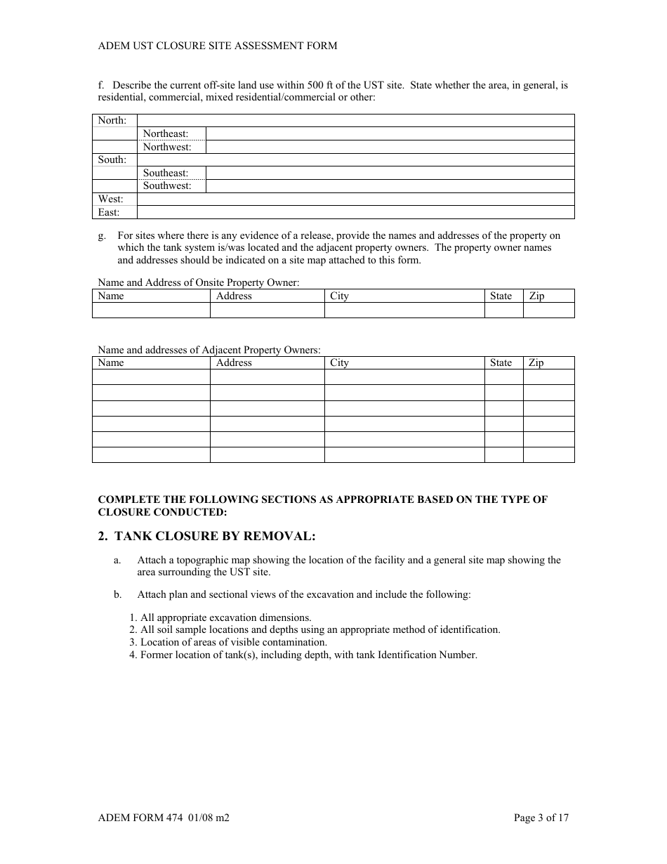 ADEM Form 474 ADEM Ust Closure Site Assessment Report - Alabama, Page 3