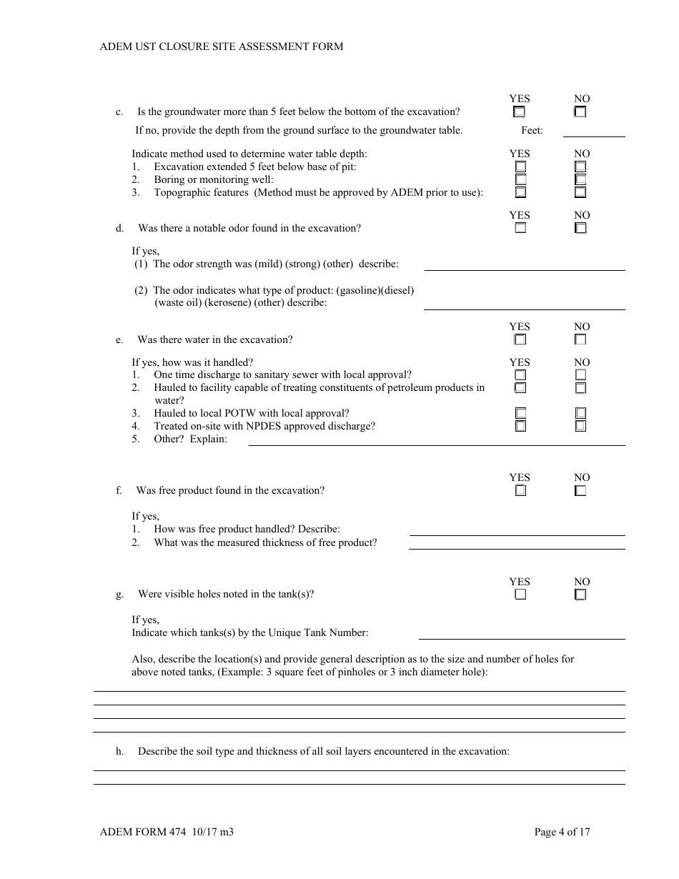 ADEM Form 474 ADEM Ust Closure Site Assessment Report - Alabama, Page 4
