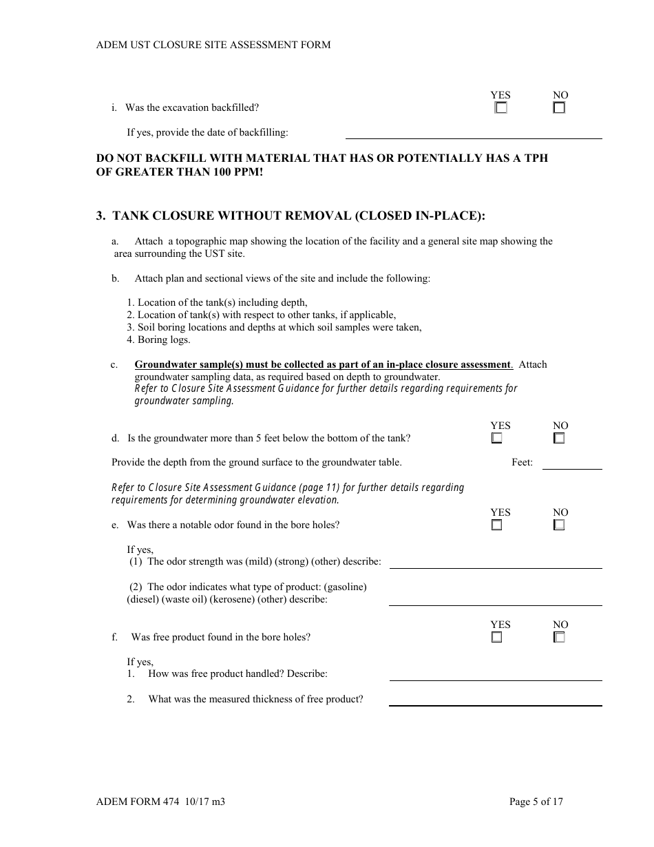 ADEM Form 474 ADEM Ust Closure Site Assessment Report - Alabama, Page 5