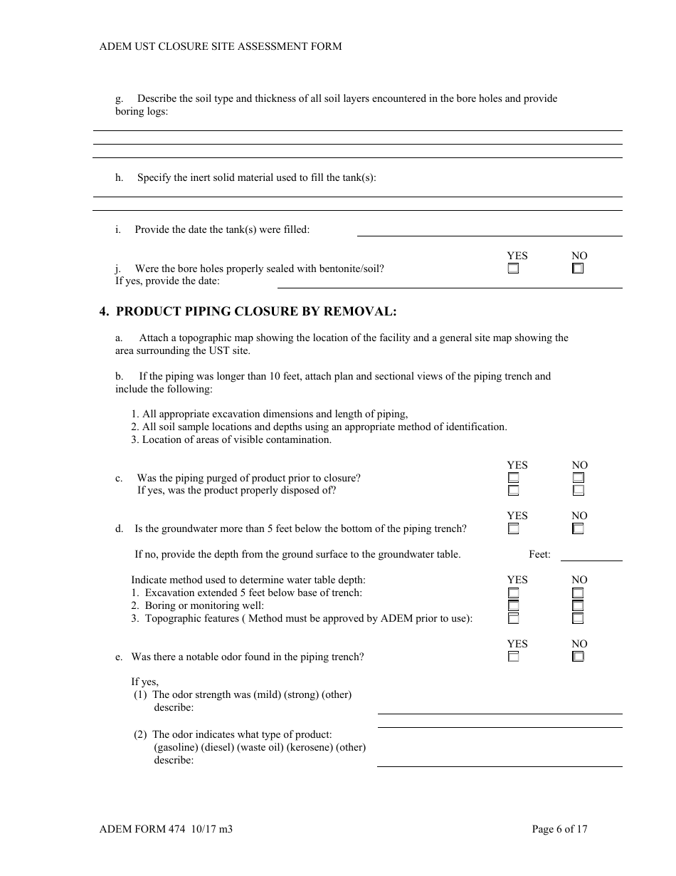 ADEM Form 474 ADEM Ust Closure Site Assessment Report - Alabama, Page 6