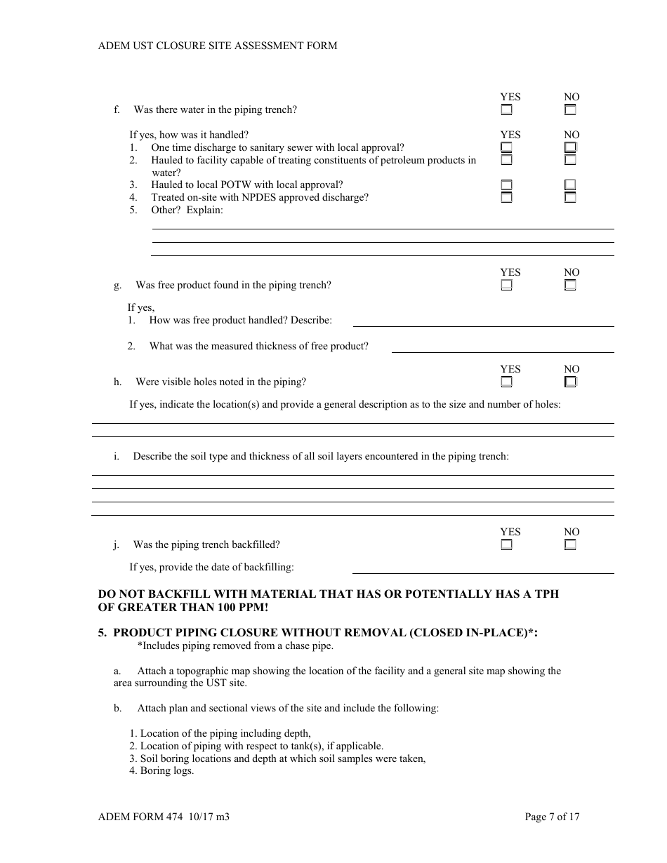 ADEM Form 474 ADEM Ust Closure Site Assessment Report - Alabama, Page 7
