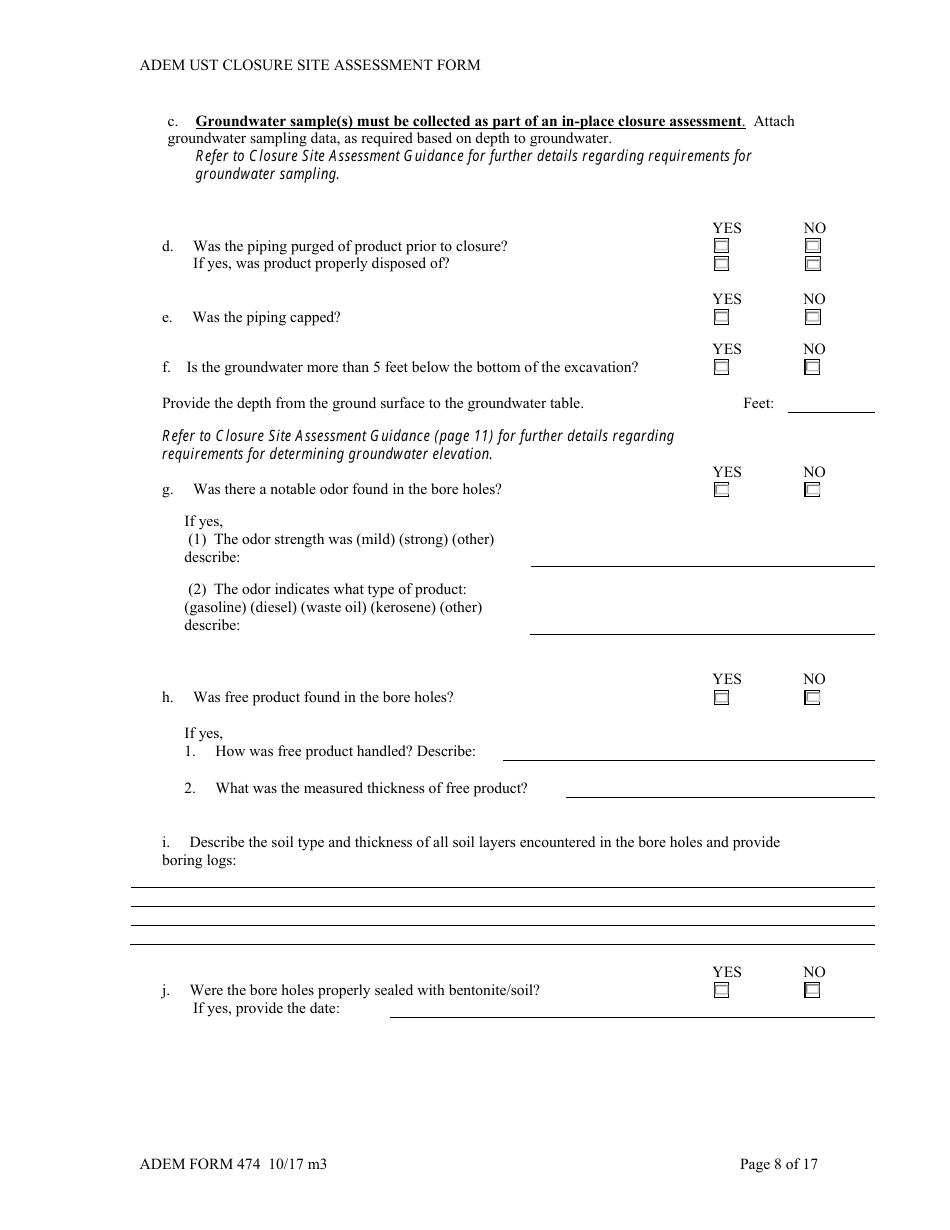 ADEM Form 474 ADEM Ust Closure Site Assessment Report - Alabama, Page 8