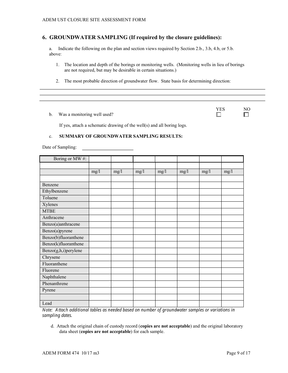 ADEM Form 474 ADEM Ust Closure Site Assessment Report - Alabama, Page 9
