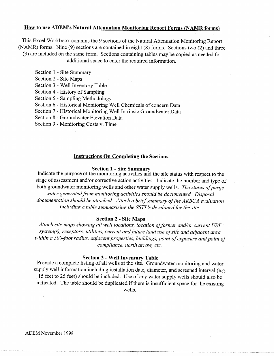 ADEM Form 478 Natural Attenuation Monitoring Report - Alabama, Page 1
