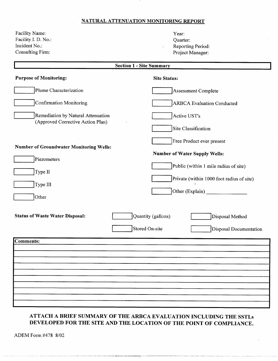 ADEM Form 478 Natural Attenuation Monitoring Report - Alabama, Page 4