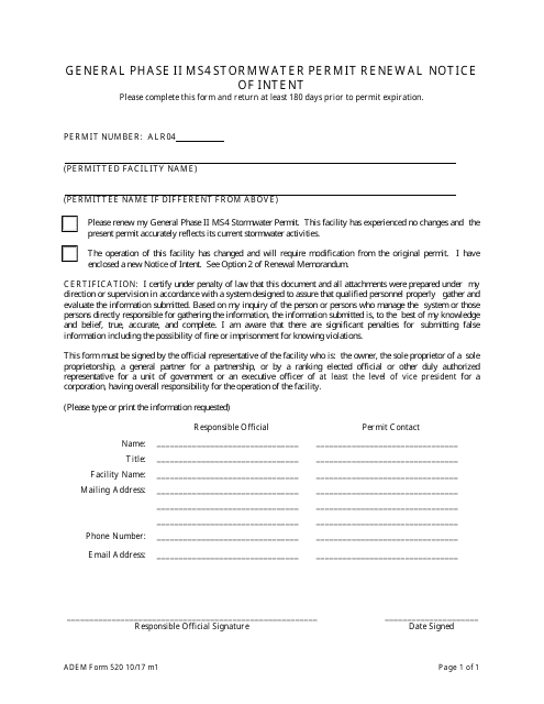 ADEM Form 520  Printable Pdf