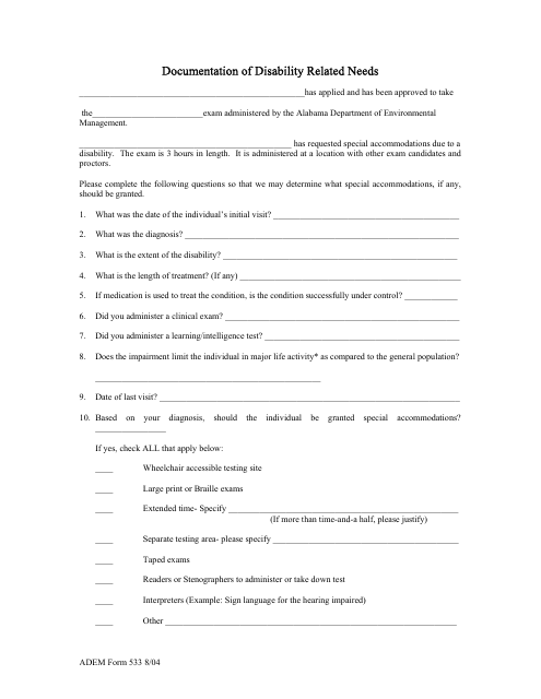 ADEM Form 533  Printable Pdf
