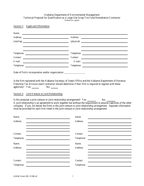 ADEM Form 530  Printable Pdf