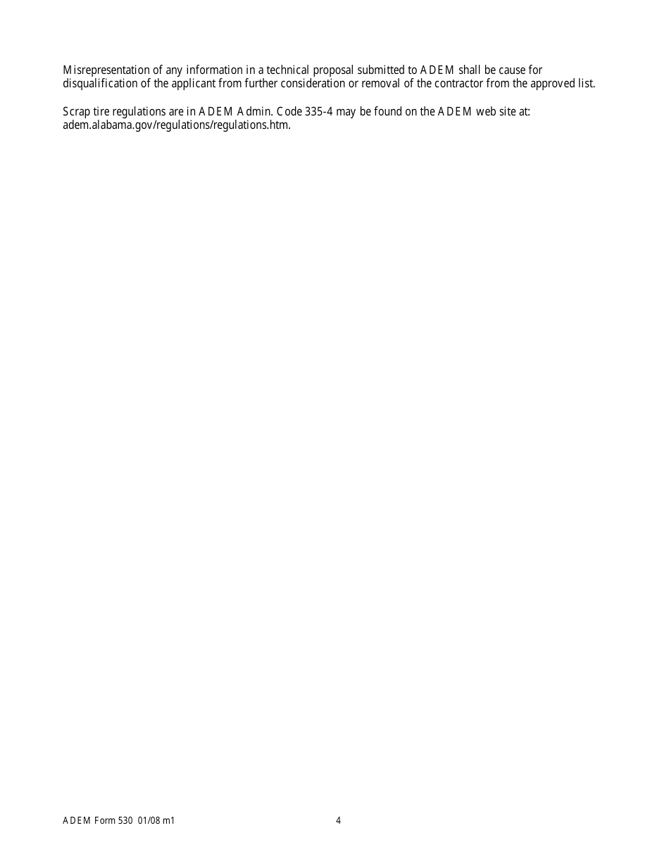 ADEM Form 530 Technical Proposal for Qualification as a Scrap Tire Fund Remediation Contractor - Alabama, Page 4
