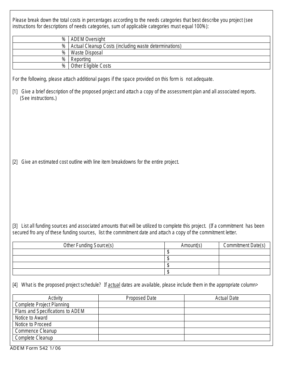 ADEM Form 542 Brownfields Cleanup State Revolving Fund Pre-application Form - Alabama, Page 3