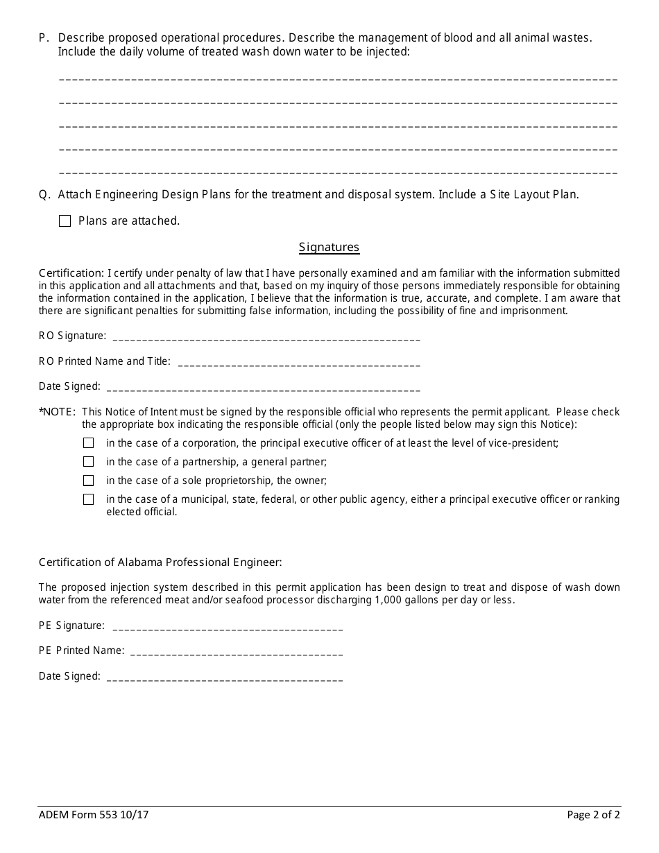 ADEM Form 553 Notice of Intent - Uic General Permit Number Alig020000 - Alabama, Page 2