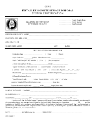 Form CEP-5 Installer&#039;s Onsite Sewage Disposal System Certification - Alabama