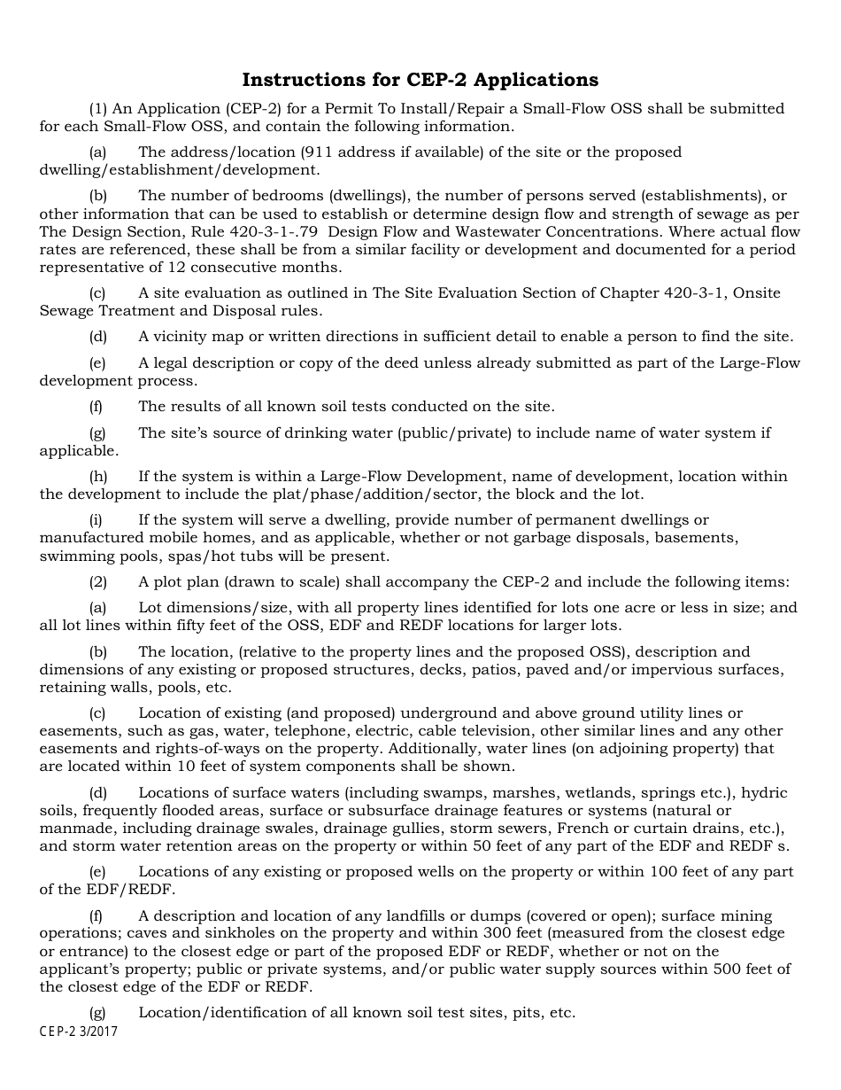 Form CEP-2 Application for a Permit to Install (Repair) Small Flow Onsite Sewage Disposal System of Total Flow Less Than 1800 Gpd or Twelve Bedrooms or Less - Alabama, Page 3