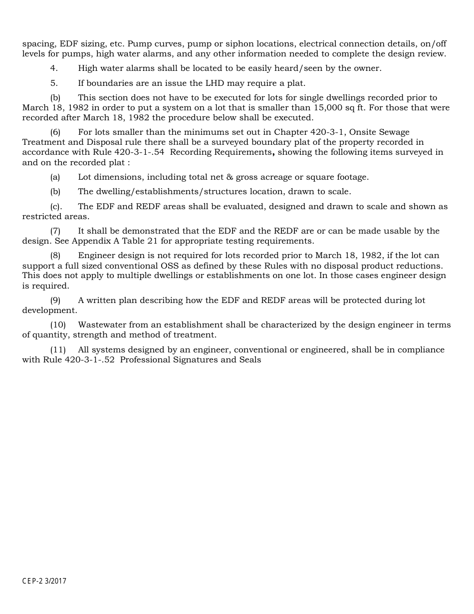 Form CEP-2 Application for a Permit to Install (Repair) Small Flow Onsite Sewage Disposal System of Total Flow Less Than 1800 Gpd or Twelve Bedrooms or Less - Alabama, Page 5