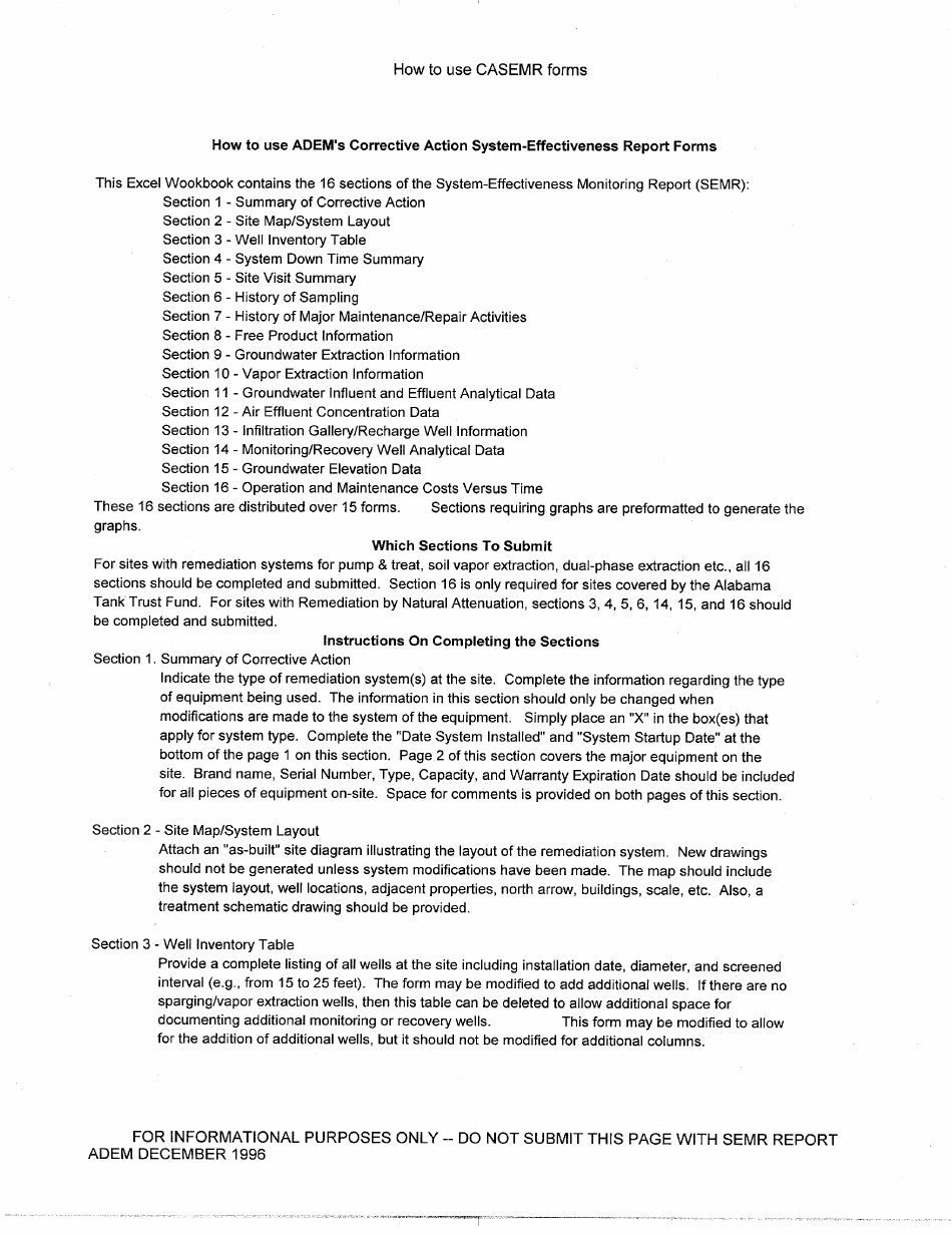 ADEM Form 482 System-Effectiveness Monitoring Report Form - Alabama, Page 1
